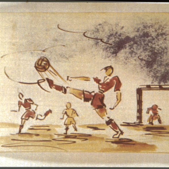 Zdizław Rudowski: Fußball-Szene (Zeichnung aus einem Skizzenbuch mit Erinnerungen an die Zeit vor der Lagerhaft)